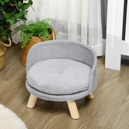 PAWROOM - Hundeseng Katteseng, Hundesofa Med Skridsikre Træfødder & Pude, Indendørs, Grå, 40,5X40,5X33Cm