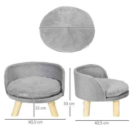 PAWROOM - Hundeseng Katteseng, Hundesofa Med Skridsikre Træfødder & Pude, Indendørs, Grå, 40,5X40,5X33Cm