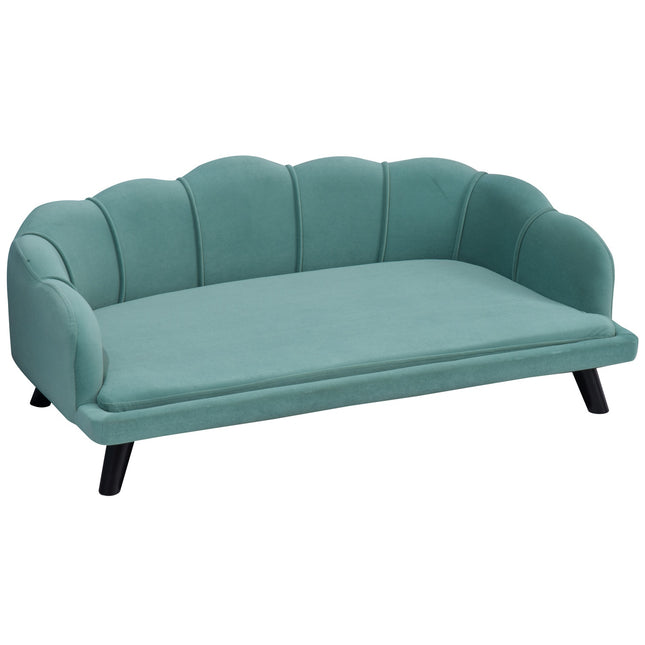 PAWROOM - Hundesofa Pet Sofa Med Ryglæn Og Træben, Blødt Betræk, Kattesofa, Grøn, 98,5X60,5X35,5Cm