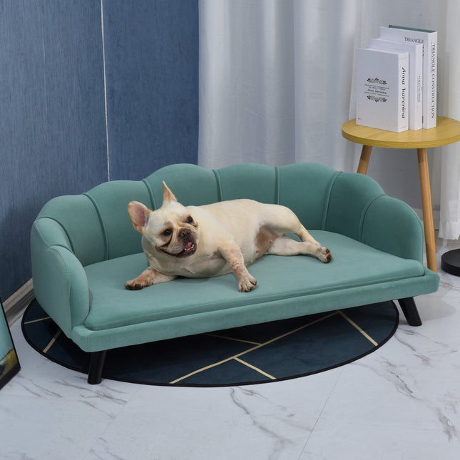 PAWROOM - Hundesofa Pet Sofa Med Ryglæn Og Træben, Blødt Betræk, Kattesofa, Grøn, 98,5X60,5X35,5Cm