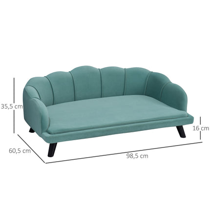 PAWROOM - Pet sofa with backrest & wooden legs, soft fabric, green