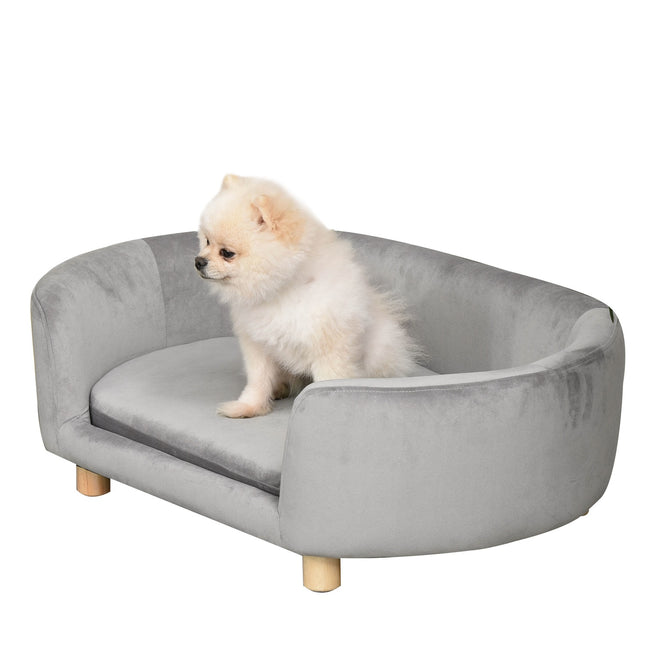 PAWROOM - Pet Sofa Hundesofa Hundeseng Med Hollandsk Fløjlsskum Birkeben Til Katte Hunde 86 X 55 X 33 Cm Lysegrå