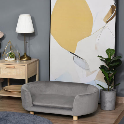 PAWROOM - Light gray velvet sofa bed for pets, foam cushion, 86x55x33 cm