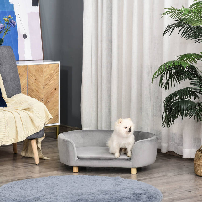 PAWROOM - Pet Sofa Hundesofa Hundeseng Med Hollandsk Fløjlsskum Birkeben Til Katte Hunde 86 X 55 X 33 Cm Lysegrå