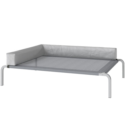 PAWROOM - Udendørs hundeseng, højhundeseng til mellemstore hunde, med L-formet pude 110x75x30 cm, lysegrå