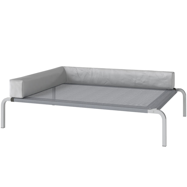 PAWROOM - Udendørs hundeseng, højhundeseng til mellemstore hunde, med L-formet pude 110x75x30 cm, lysegrå