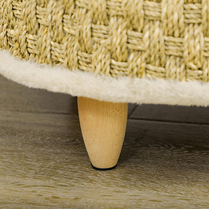 PAWROOM - Hundeseng Forhøjet Kæledyrsseng Med Vaskbar Pude, Søgræsreb Og Træben, Rund, Beige+Khaki, 48X48X24,5 Cm