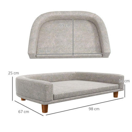 PAWROOM - Dog sofa with cushion, raised design and wooden legs, gray