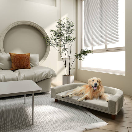 PAWROOM - Dog sofa with cushion, raised design and wooden legs, gray