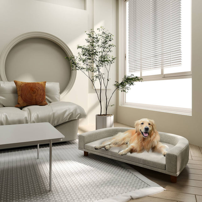 PAWROOM - Hundesofa, kæledyrssofa Kattesofa med pude, hundeseng til store hunde, hundesofa med hævet design, hundestol med træben, grå, 98 x 67 x 25 cm