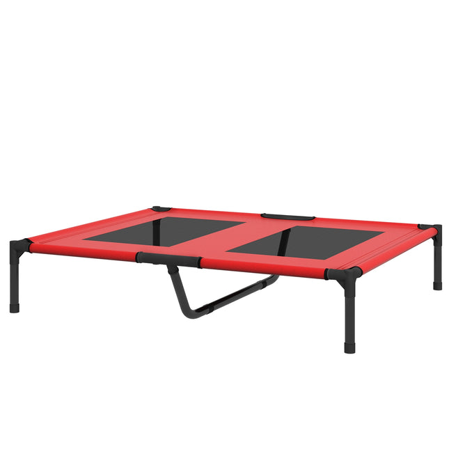 PAWROOM - Forhøjet hundeseng, kæledyrsseng, udendørs hundeseng, åndbar soveplads, til store hunde, camping, Oxford, rød, 92 x 76 x 18 cm