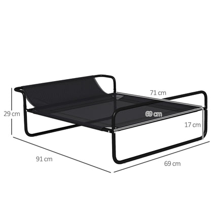 PAWROOM - Udendørs hundeseng, forhøjet hundeseng med åndbart netbetræk, kæledyrsseng til små og mellemstore hunde Sort 91 x 69 x 29 cm