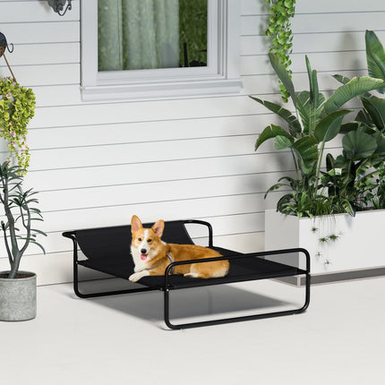PAWROOM - Udendørs hundeseng, forhøjet hundeseng med åndbart netbetræk, kæledyrsseng til små og mellemstore hunde Sort 91 x 69 x 29 cm