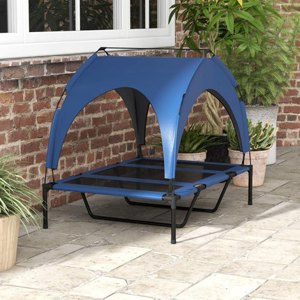 PAWROOM - Hundeseng Forhøjet Udendørs Kæledyrsseng Med Baldakin, Åndbar, Ideel Til Store Hunde, Mørkeblå Oxford, 106X76X94Cm