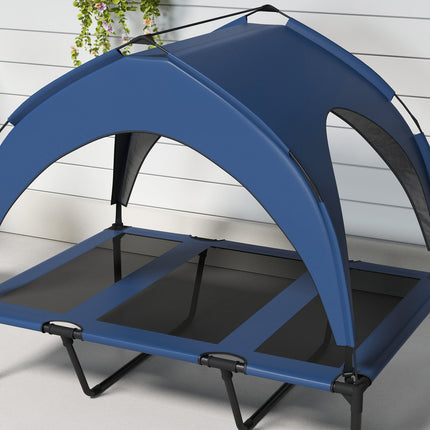 PAWROOM - Hundeseng Forhøjet Udendørs Kæledyrsseng Med Baldakin, Åndbar, Ideel Til Store Hunde, Mørkeblå Oxford, 106X76X94Cm