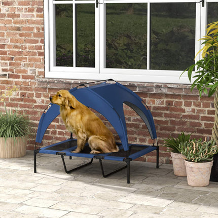 PAWROOM - Hundeseng Forhøjet Udendørs Kæledyrsseng Med Baldakin, Åndbar, Ideel Til Store Hunde, Mørkeblå Oxford, 106X76X94Cm