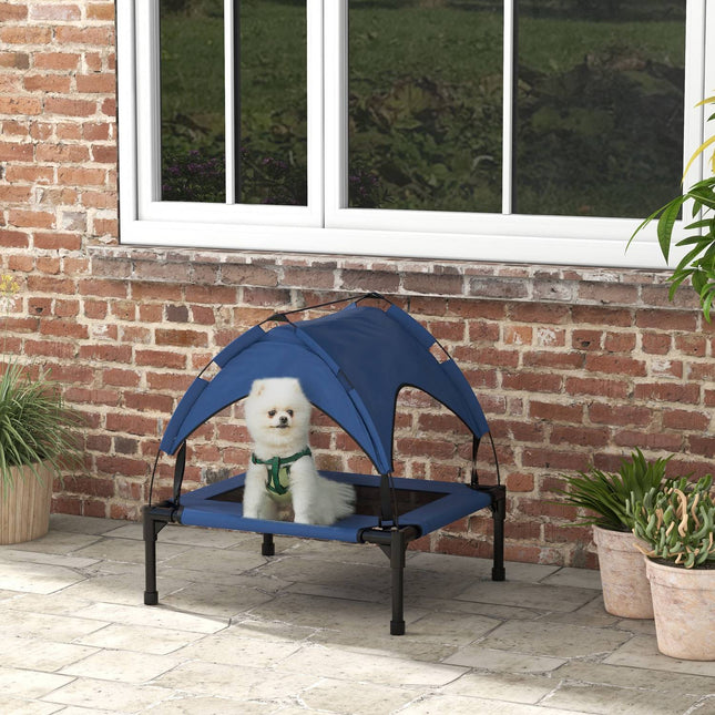 PAWROOM - Forhøjet hundeseng med baldakin, kæledyrsseng, udendørs hundeseng med tag, åndbar, til små og mellemstore hunde Mørkeblå Oxford 76 x 61 x 69,5 cm