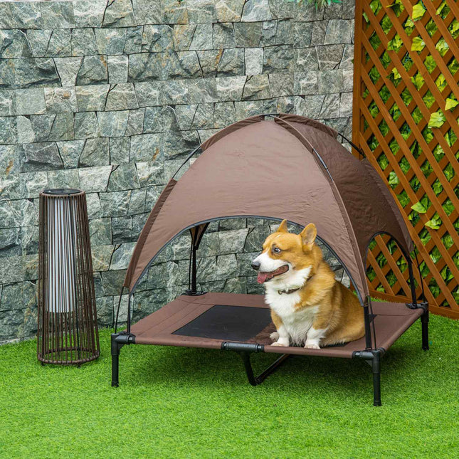 PAWROOM - Forhøjet Hundeseng Udendørs Baldakin Åndbar Taft Stof Kaffe 92X76X90Cm