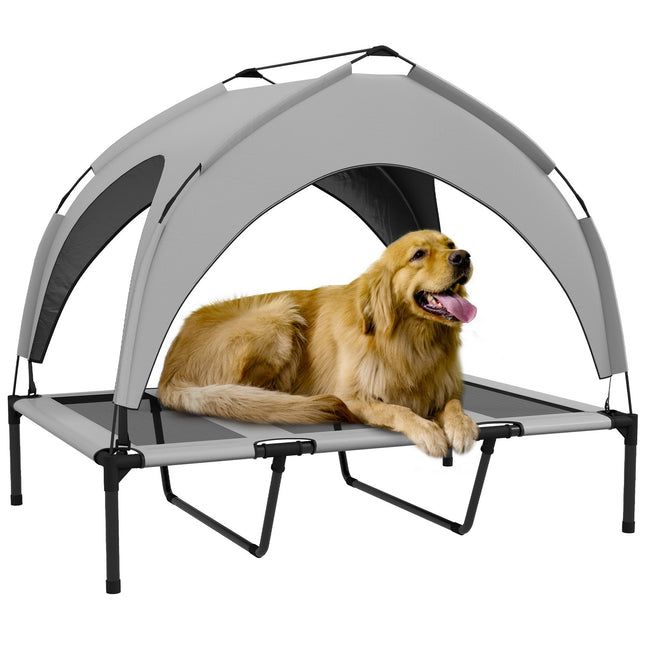 PAWROOM - Forhøjet hundeseng med baldakin, kæledyrsseng, udendørs hundeseng med tag, åndbar, til store hunde Lysegrå Oxford 106 x 76 x 94 cm
