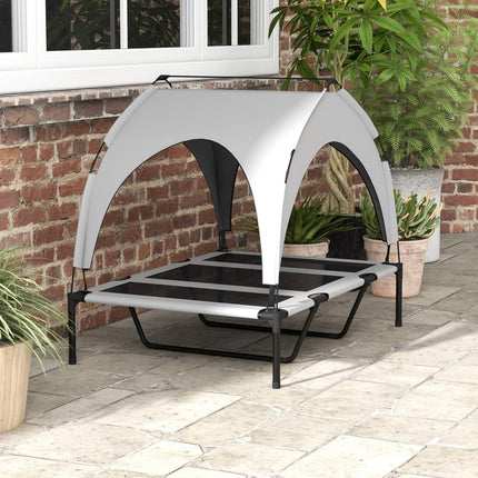 PAWROOM - Forhøjet hundeseng med baldakin, kæledyrsseng, udendørs hundeseng med tag, åndbar, til store hunde Lysegrå Oxford 106 x 76 x 94 cm