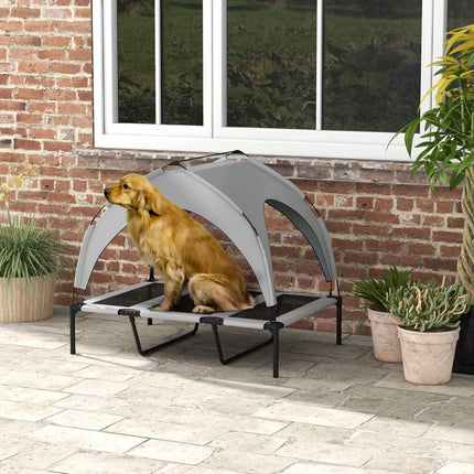 PAWROOM - Forhøjet hundeseng med baldakin, kæledyrsseng, udendørs hundeseng med tag, åndbar, til store hunde Lysegrå Oxford 106 x 76 x 94 cm