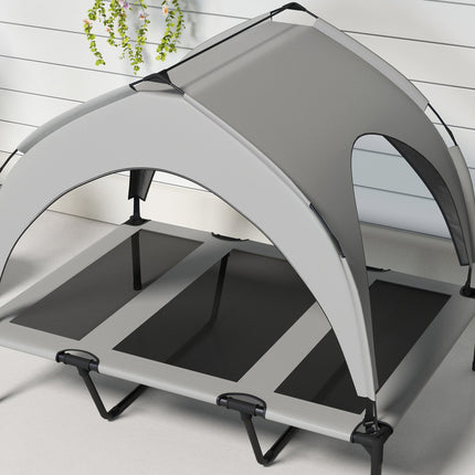 PAWROOM - Forhøjet hundeseng med baldakin, kæledyrsseng, udendørs hundeseng med tag, åndbar, til store hunde Lysegrå Oxford 106 x 76 x 94 cm
