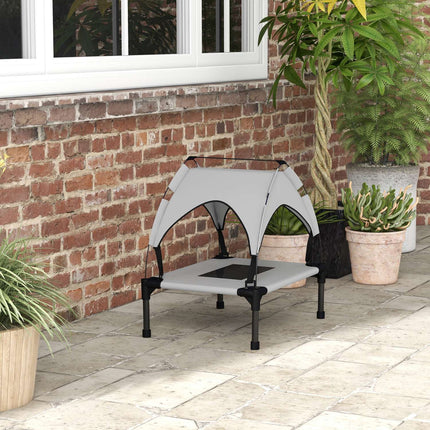 PAWROOM - Forhøjet hundeseng med baldakin, kæledyrsseng, udendørs hundeseng med tag, åndbar, til mini- og småhunde Lysegrå Oxford 61 x 46 x 63 cm