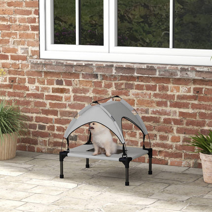 PAWROOM - Forhøjet hundeseng med baldakin, kæledyrsseng, udendørs hundeseng med tag, åndbar, til mini- og småhunde Lysegrå Oxford 61 x 46 x 63 cm