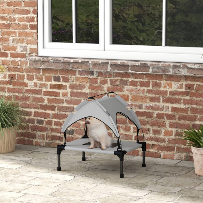 PAWROOM - Forhøjet hundeseng med baldakin, kæledyrsseng, udendørs hundeseng med tag, åndbar, til mini- og småhunde Lysegrå Oxford 61 x 46 x 63 cm