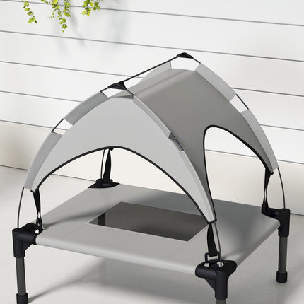 PAWROOM - Forhøjet hundeseng med baldakin, kæledyrsseng, udendørs hundeseng med tag, åndbar, til mini- og småhunde Lysegrå Oxford 61 x 46 x 63 cm