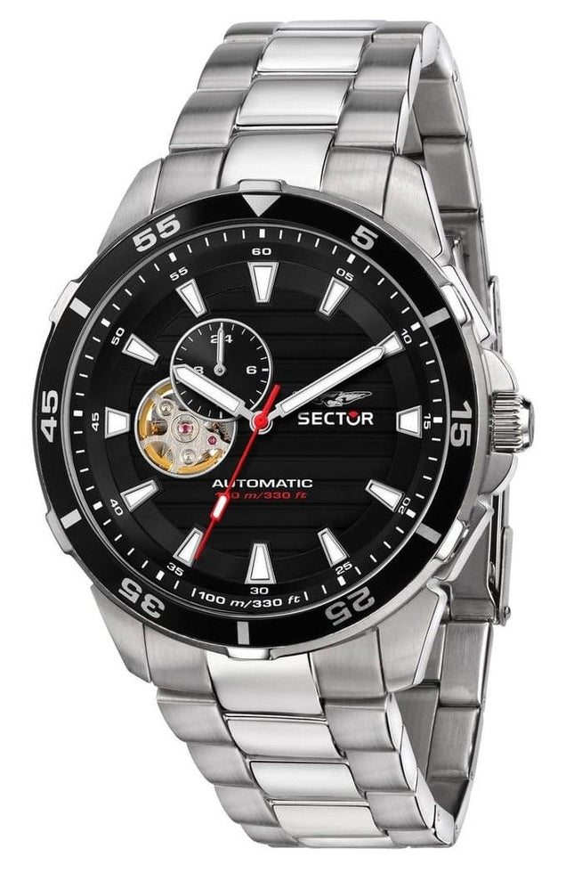 Sector ADV2500 Automatico Rostfritt stål Öppet hjärta Svart Urtavla Automatisk R3223243001 100M herrklocka