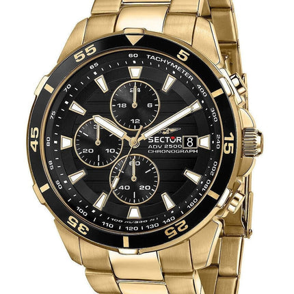 Sector ADV2500 Chronograph Gold Tone Rostfritt Stål Svart Urtavla Quartz R3273643008 100M herrklocka