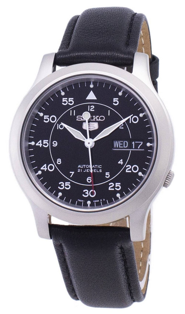 Seiko 5 Military SNK809K2-var-SS3 Automatisk svart läderrem herrklocka