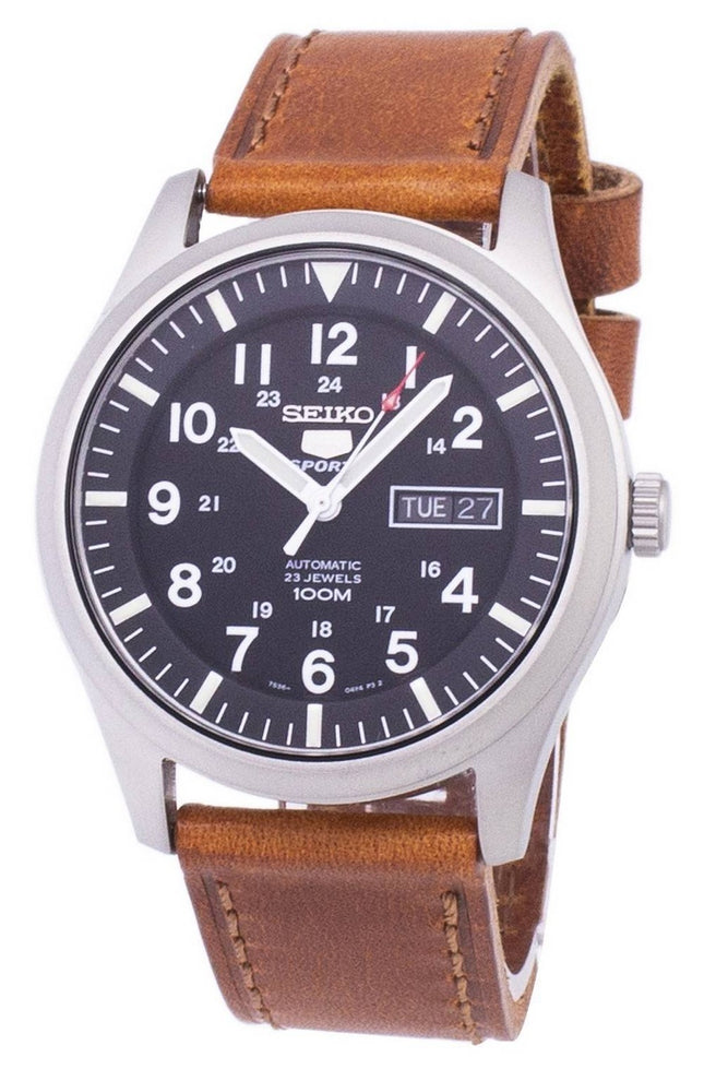 Seiko 5 Sports Automatisk Brunt Läder SNZG15K1-var-LS9 100M herrklocka