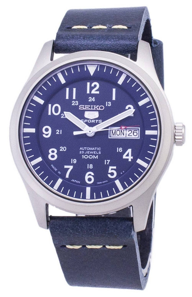 Seiko 5 Sports SNZG11J1-var-LS15 Automatisk mörkblå läderrem herrklocka