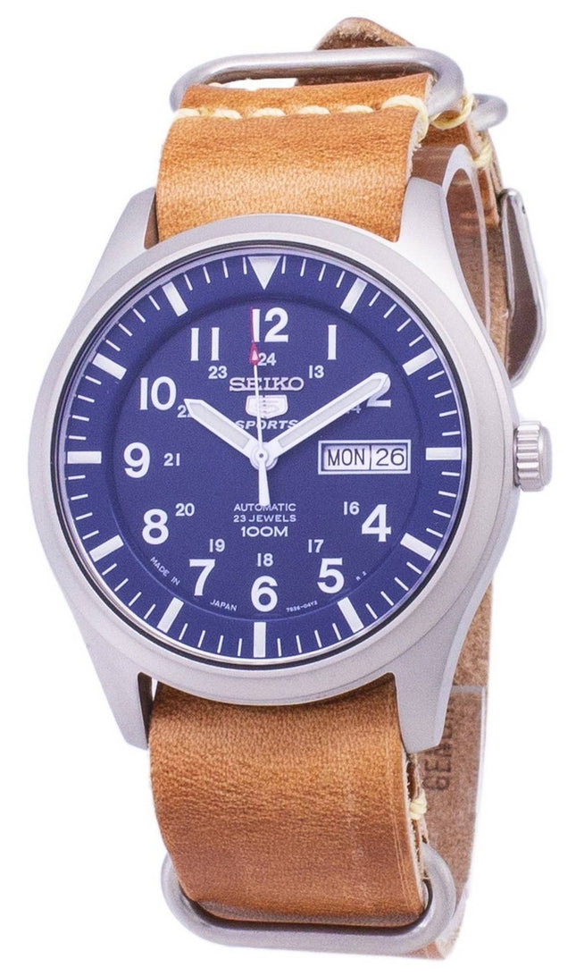 Seiko 5 Sports SNZG11J1-var-LS18 Automatisk brunt läderarmband herrklocka
