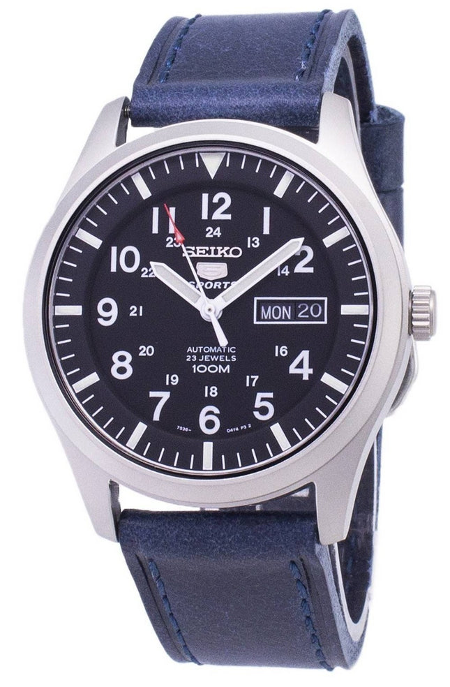 Seiko 5 Sports SNZG15K1-var-LS13 Automatisk mörkblå läderrem herrklocka