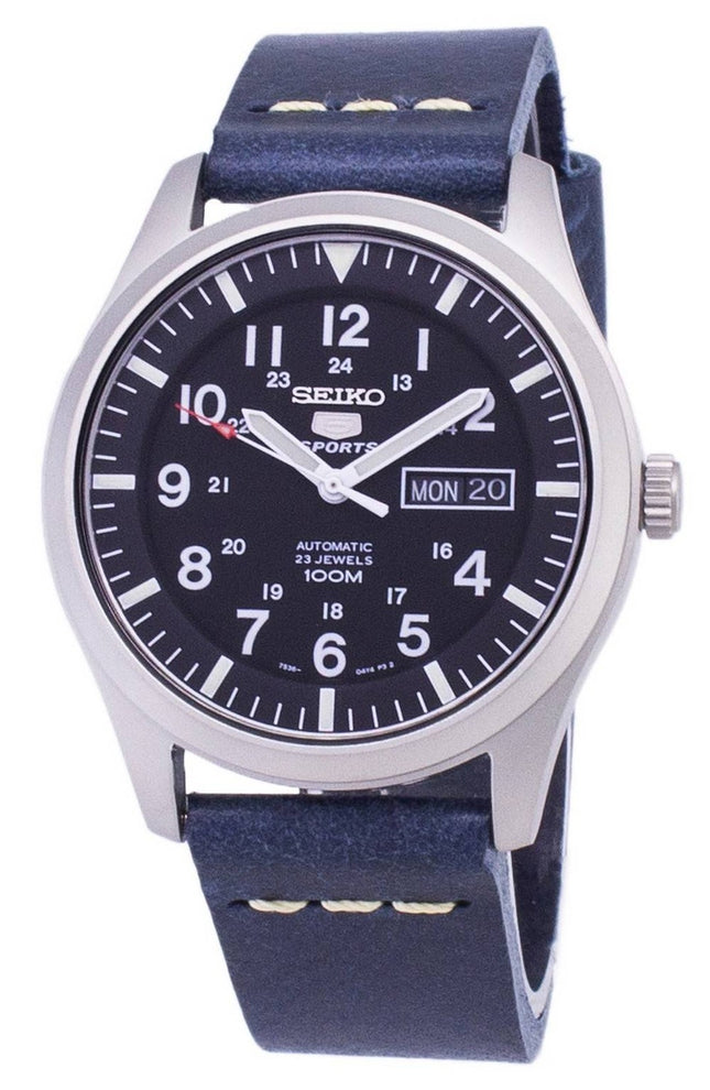 Seiko 5 Sports SNZG15K1-var-LS15 Automatisk mörkblå läderrem herrklocka