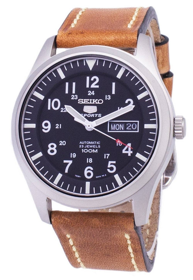 Seiko 5 Sports SNZG15K1-var-LS17 Automatisk brunt läderarmband herrklocka
