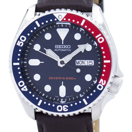 Seiko Automatic Diver's Dark Blue Dial Brunt läder SKX009K1-var-LS11 200M herrklocka