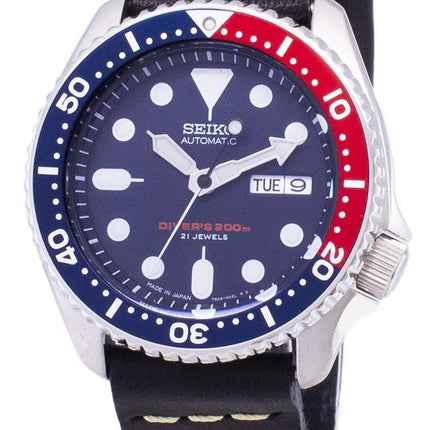 Seiko Automatic SKX009J1-var-LS14 Diver's 200M Japan-tillverkad svart läderrem herrklocka