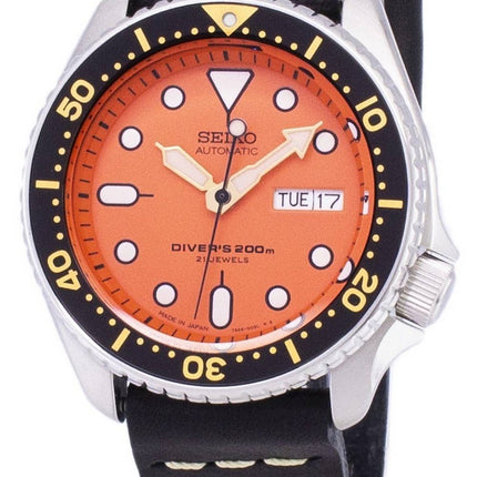 Seiko Automatic SKX011J1-var-LS14 Diver's 200M Japan-tillverkad svart läderrem herrklocka