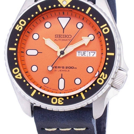 Seiko Automatic SKX011J1-var-LS15 Diver's 200M mörkblå läderrem herrklocka