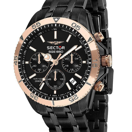 Sektor SGE 650 kronograf rostfritt stål svart urtavla Quartz R3273962004 100M herrklocka