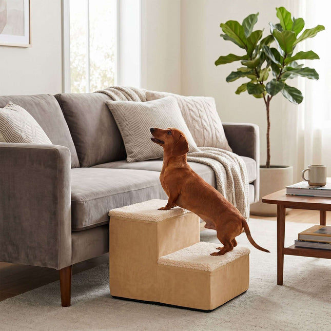 TASSORA - Foldable Dog Steps with Storage - Beige, Size S