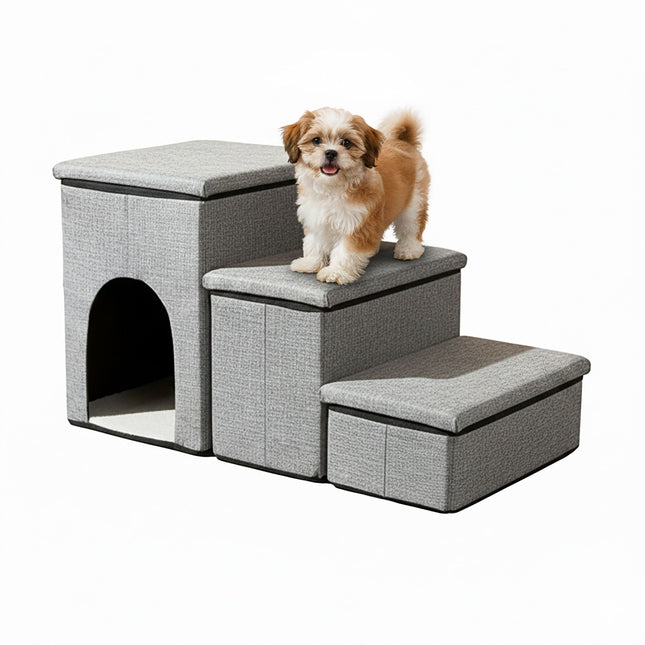 TASSORA - Foldable Dog Stairs, 3 Steps with Storage