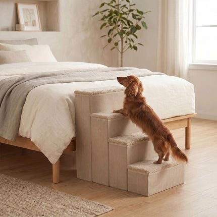 TASSORA - Sammenklappelig hundetrappe med opbevaring, stor, beige