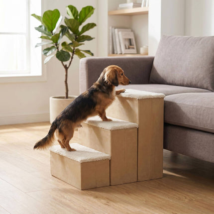 TASSORA - Sammenklappelig hundetrappe med opbevaring, beige, mellem