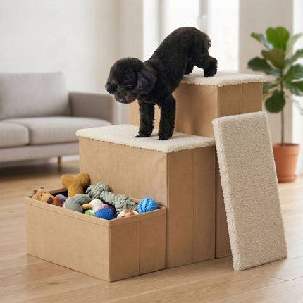 TASSORA - Sammenklappelig hundetrappe med opbevaring, beige, mellem