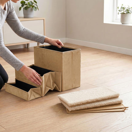 TASSORA - Sammenklappelig hundetrappe med opbevaring, beige, mellem